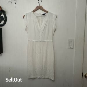 Theory Women's White Knee Length Dress Size 2 V-Neck Cap Sleeve
